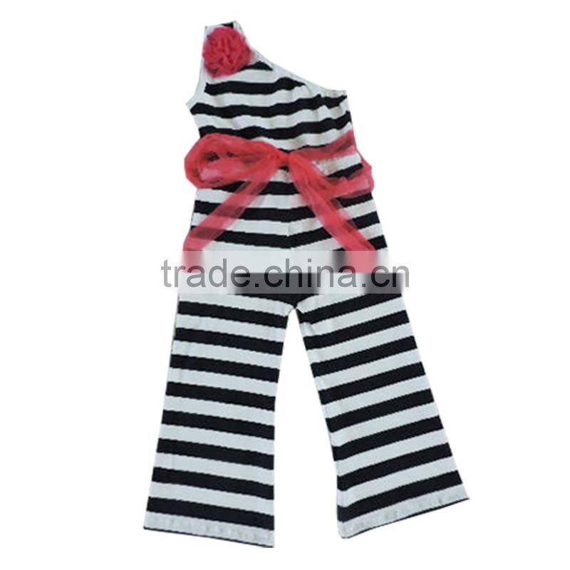 New style fashion summer romper spring baby girls bodysuit set jumpsuits one sleeve with red belt striped children boutique wear