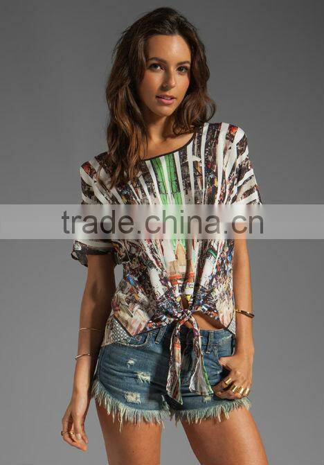 tie front hem digital printing top