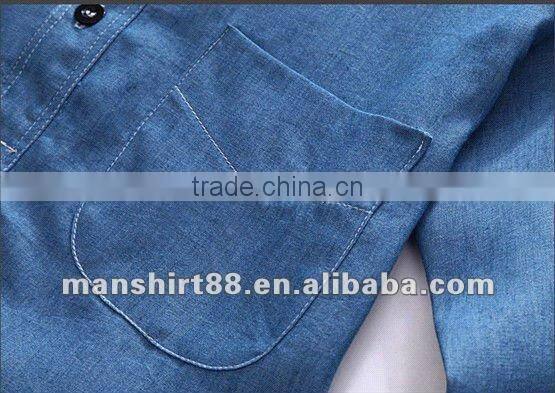 European American style Light blue 100% Organic cotton Denim Retro Cowboy shirt for men with S,M,L,XL,XXL