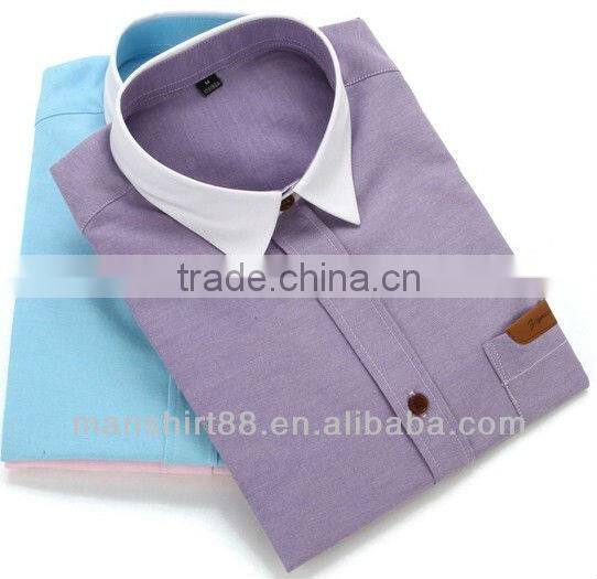 mens short sleeve leather label custom oxford shirt