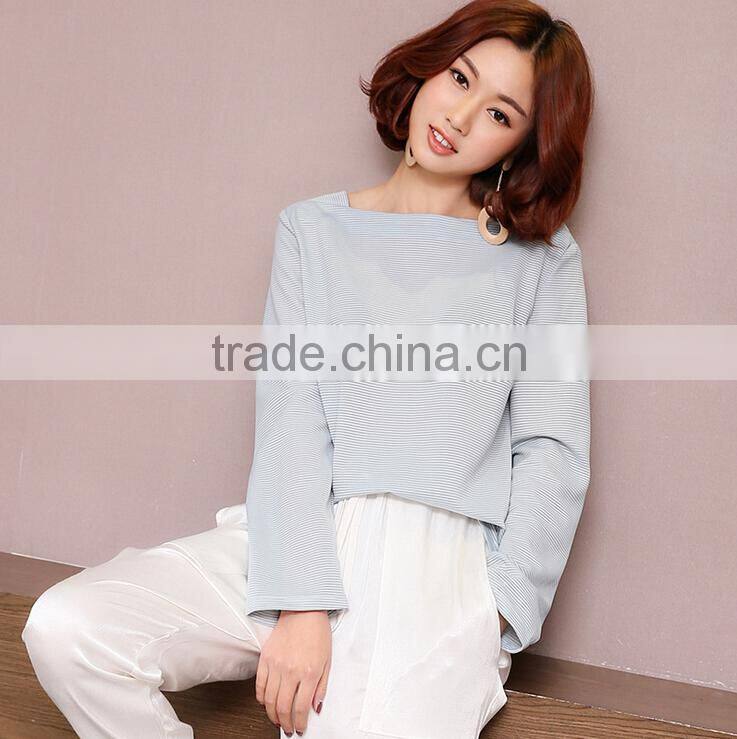 Women Basic Solid / plain striped long sleeven t shirt for resale