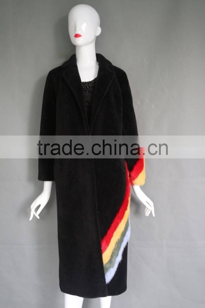 2016 Factory direct wholesale fashion lady's bright red lamb shearing fur jacket long warm real cashmere parka