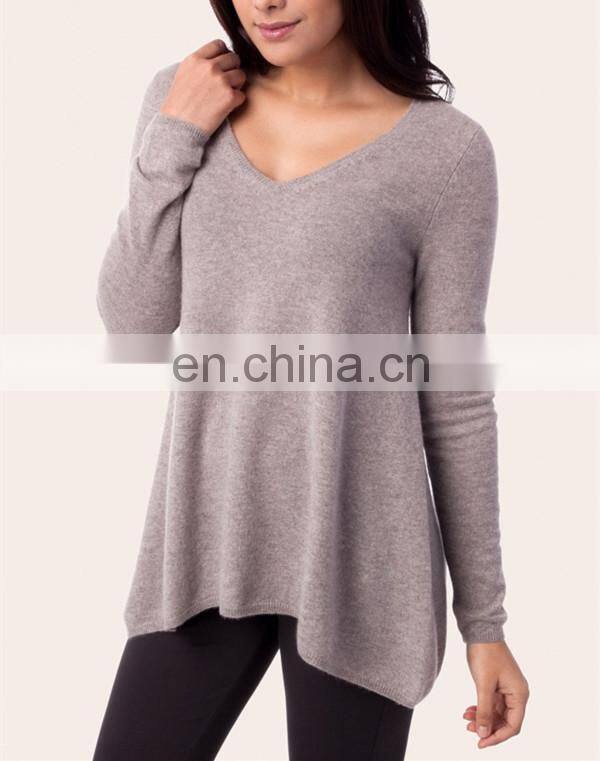 100%Cashmere Deep Vee Neck Pullover Knit Ladies Sweater
