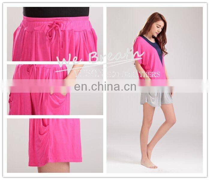 Bamboo Fiber shorts pockets on side drawstring waist homewear
