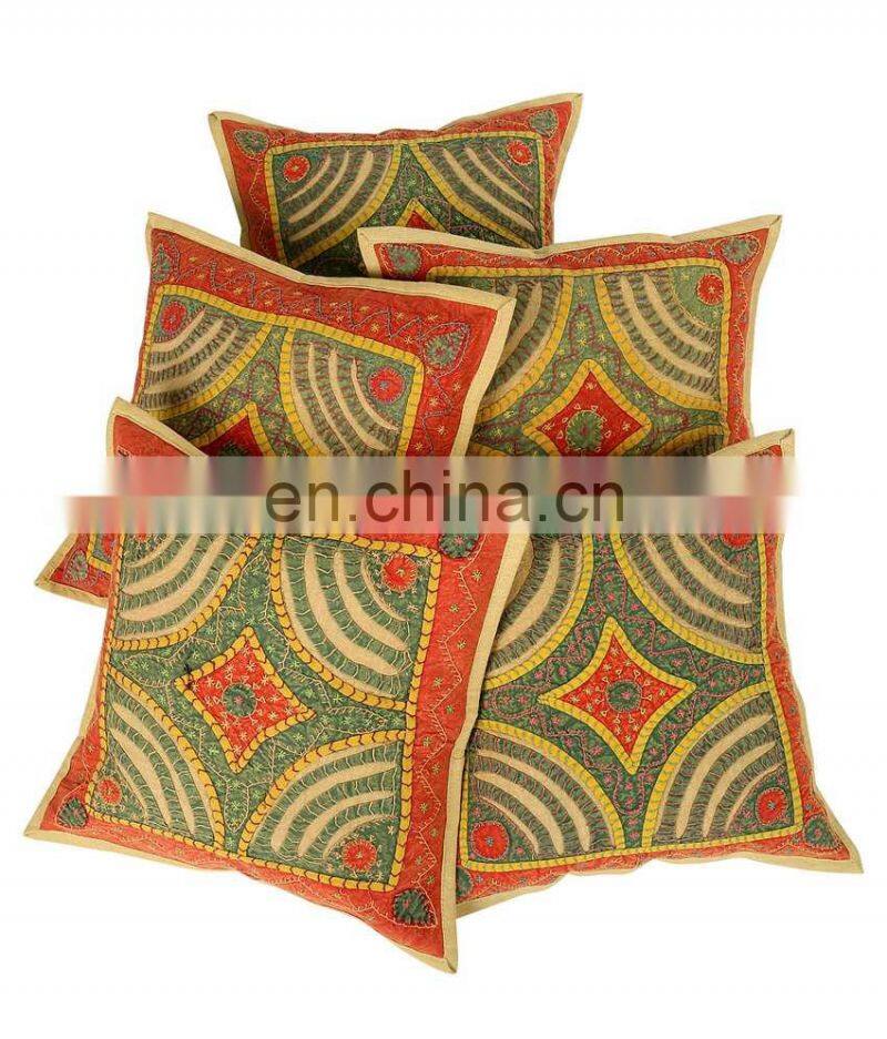 Bohemian Patch Work Pillow Covers Embroidered Cotton Set Of 5 Pcs.Cushion Covers