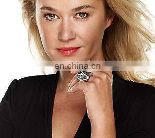 Micro Pave' Elongated Oval Saddle Rings jewelry in stainless steel with clear gems