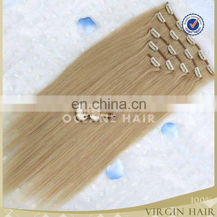 Natural cheap 100% human hair virgin 200 grams clip in hair extensions