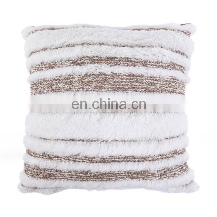 New design fashion faux fur striped jacquard cushion cover deco