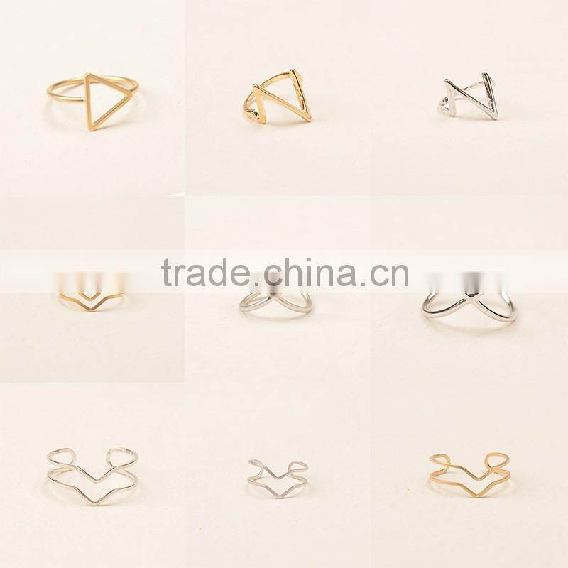 gold finger ring hot selling ladies finger double v design finger ring
