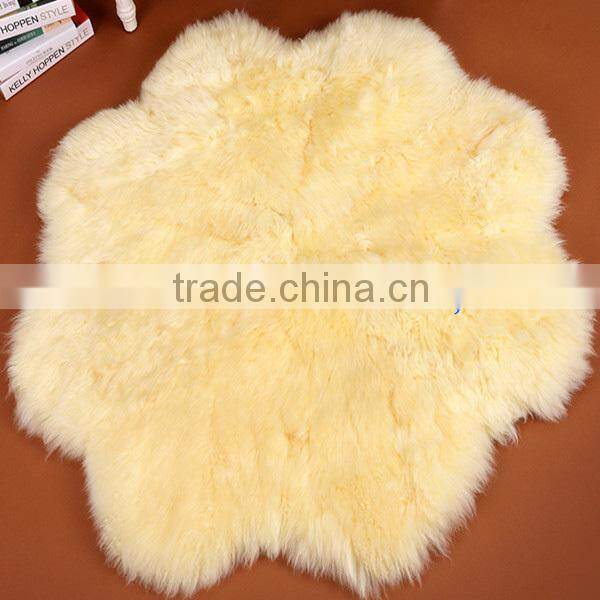100% Australian Sheepskin Rug/ Sheepskin Rug Colored/Long Hair Sheepskin Rug with Flower Shaped