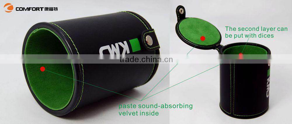 custom logo leather plastic dice cup with storage