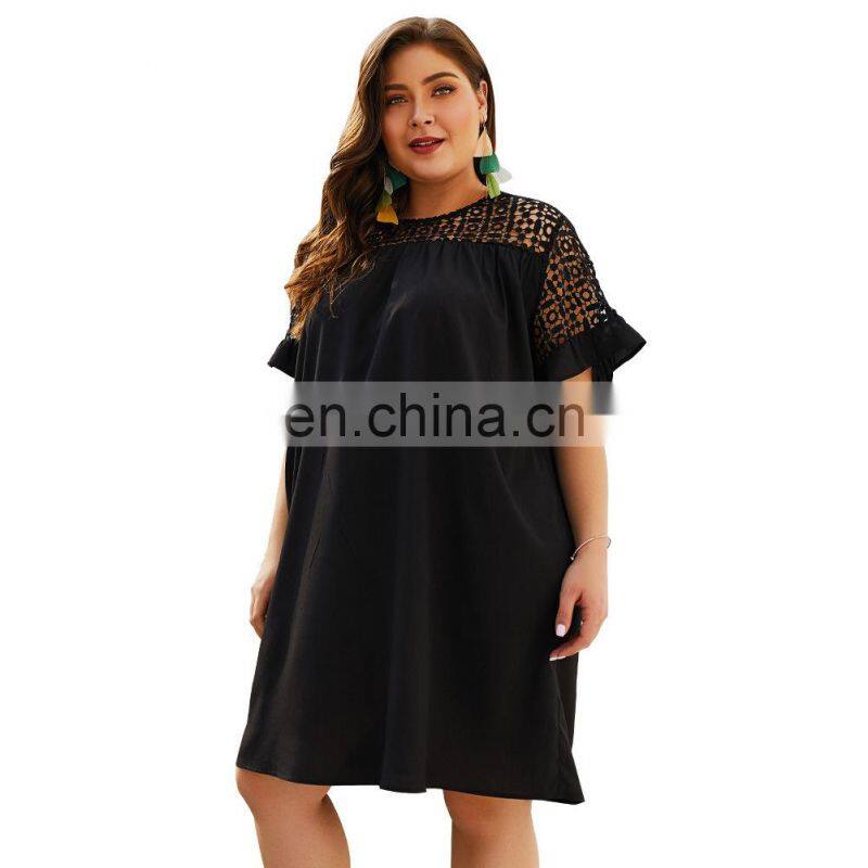 Wholesale latest sexy lace flared sleeve short dress