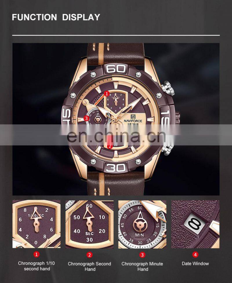 NAVIFORCE NF8018 Luxury Quartz Watches Mens Fashion Casual Leather Strap WristWatch Military Sport Waterproof Analog Clock
