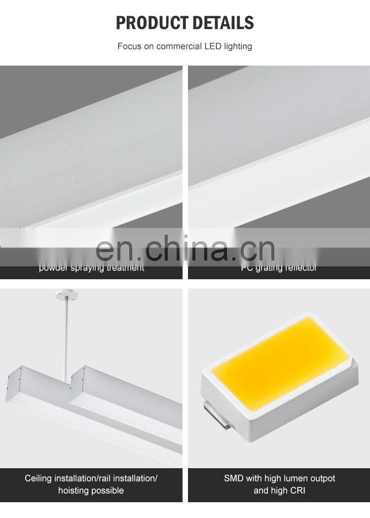 Various Mounting Ways Aluminum Indoor Office Studio 60CM 120CM 24W 48W LED Pendant Lamp