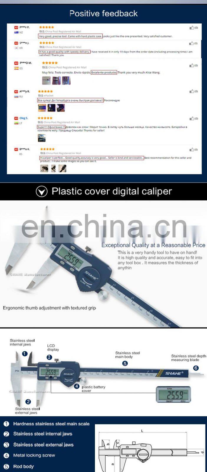 SHAHE Digital Accurate Vernier Caliper Stainless Steel Electronic Caliper 0-200 mm Vernier Caliper