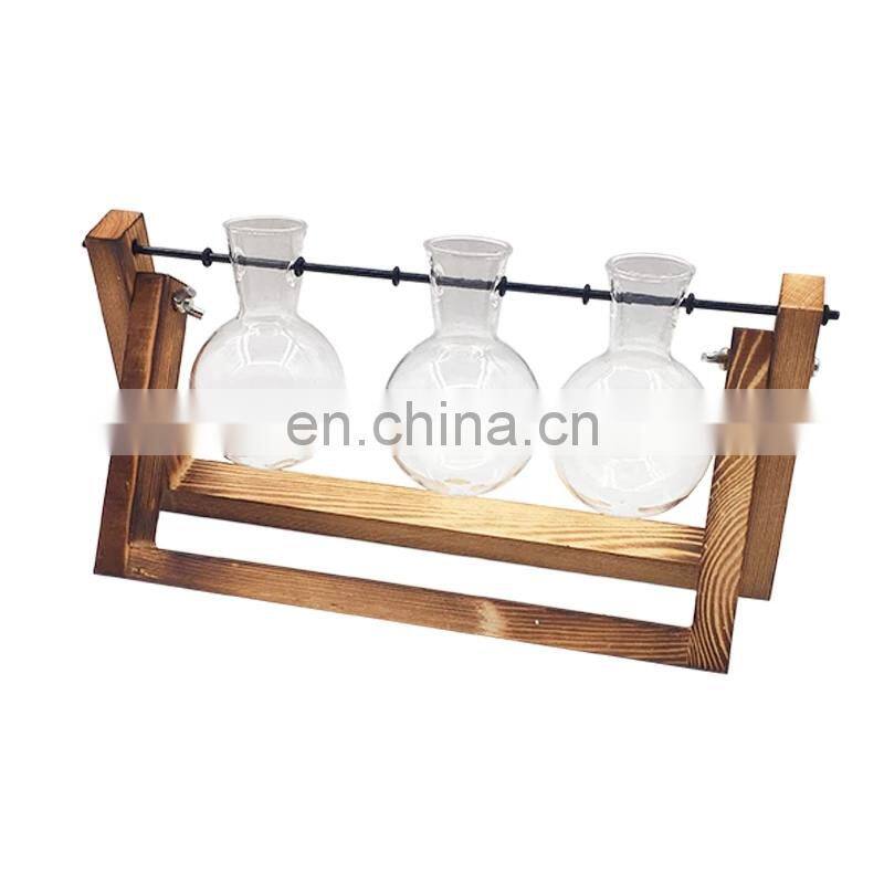 Terrarium Creative Hydroponic Plant Transparent Vase Wooden Frame vase decoration Glass Tabletop Plant Bonsai Decor flower vase