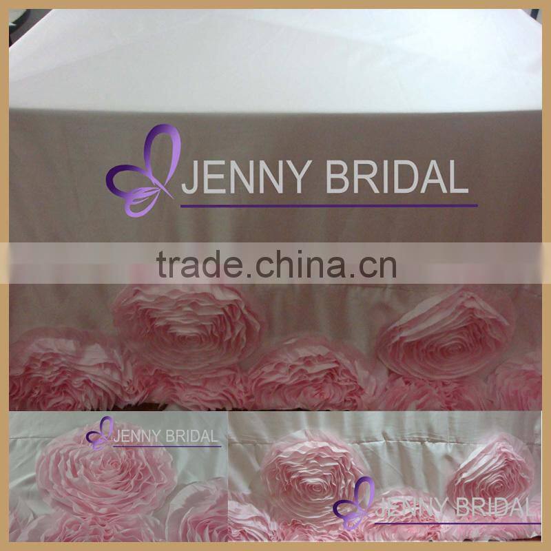 TC107C factory supplier blush pink satin ruffle rosette table cloth
