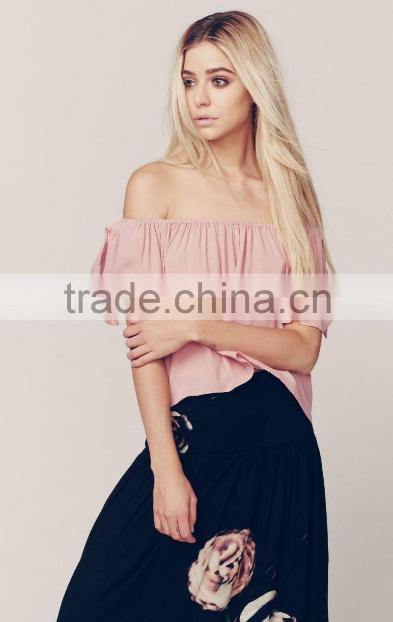 Ladies Lightweight 100% Rayon Off Shoulder Pink Tops