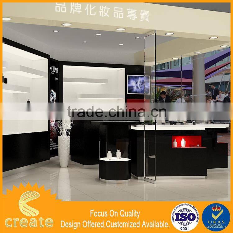 Modern wall mount glass cosmetic shop display counter design from Guangzhou China