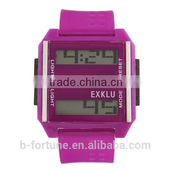 BFLV7_PU Purple Color 2 display LCD plastic thin digital watch