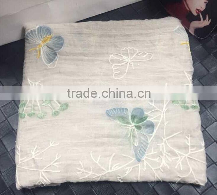 New Fall Spring Fashion Viscose Butterfly Embroidery Scarf