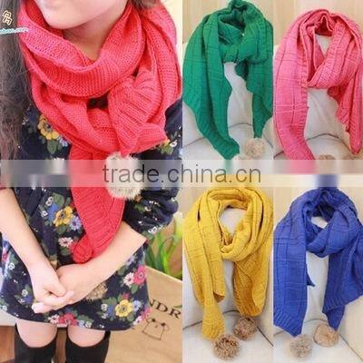 Best Selling Pom Pom Ball Tassel Style Warm Keeping Plain Acrylic Fashion Girls Knitted Scarf