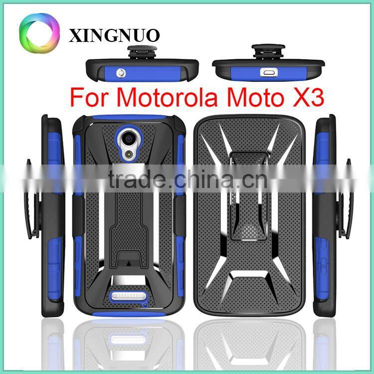 Rugged Armor Holster Case Cover Case for Moto X3 With Kickstand and Locking Belt Swivel Clip