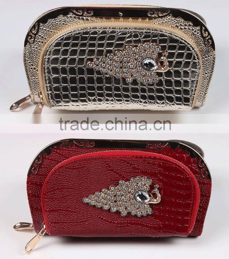Latest women double zipper pu purse luxurious decorate wallet