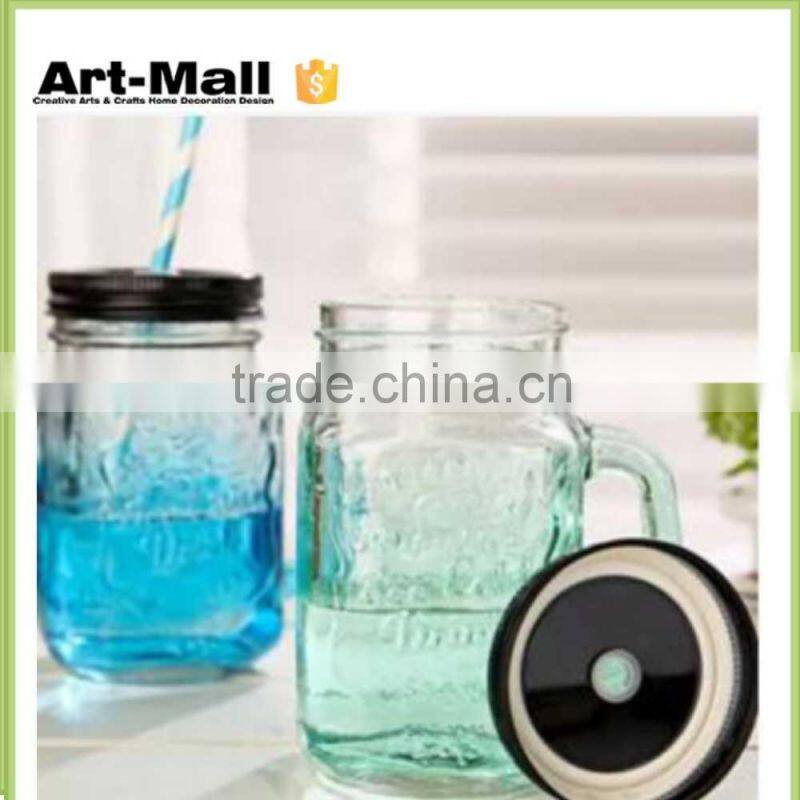 hot 2016 16oz clear glass embossed mason jar china products