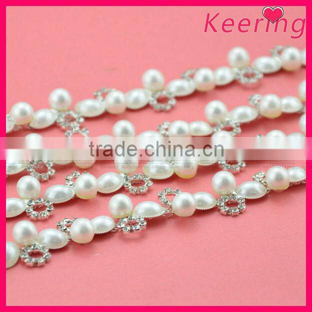 wholesale silver plated metal parts rhinestone crystal stone plastic beads chain roll WRC-205