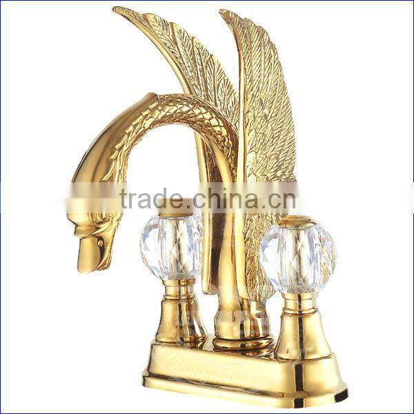 Brass Artistic Basin Faucet, Swan Shape, Gold Color Animal Faucet