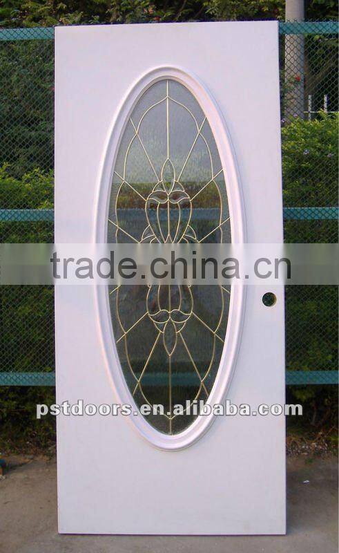 one and a half glass steel door with wooden edge