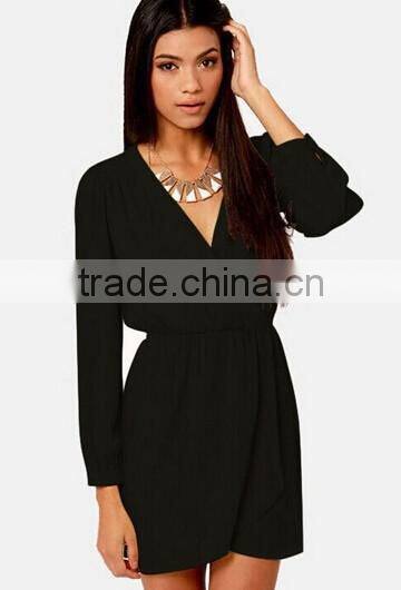 Hot selling summer women V neck long sleeve casual dress/