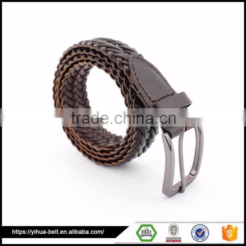 popular casual wide Brown Leather elastic pin buckle belt
