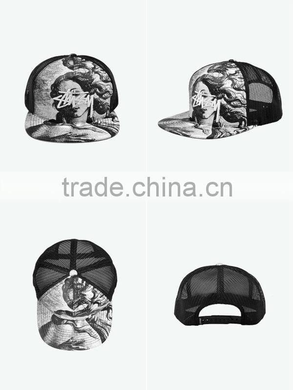 for summer cool 5 panel with woman printing in the front custom made hats