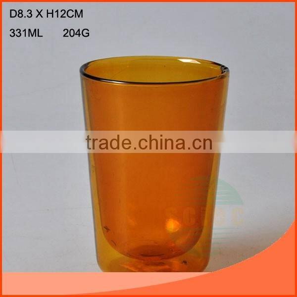 266 ml Double wall glass cup with clear wall outside and green wall inside