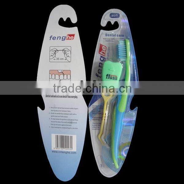 Adult tooth brush with dental floss and dental floss pick