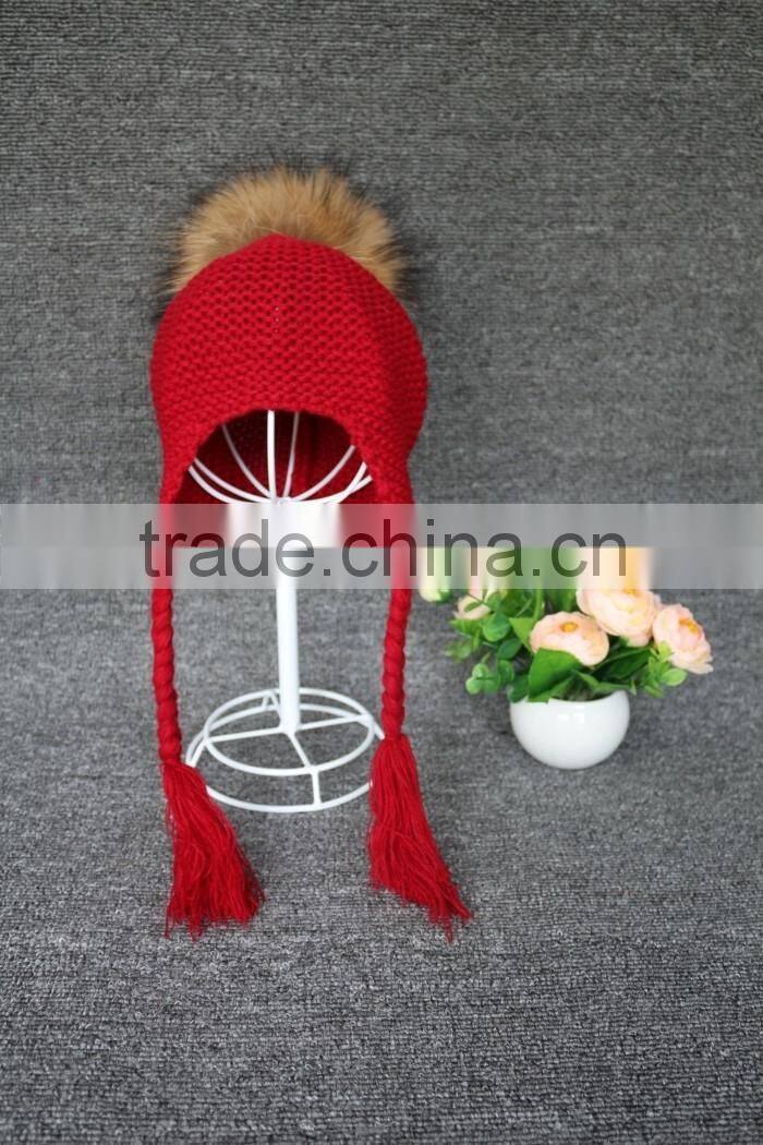 Custom Cute Pure Colour Baby Unisex Knitted Hat Fur Ball Baby Crochect Hat