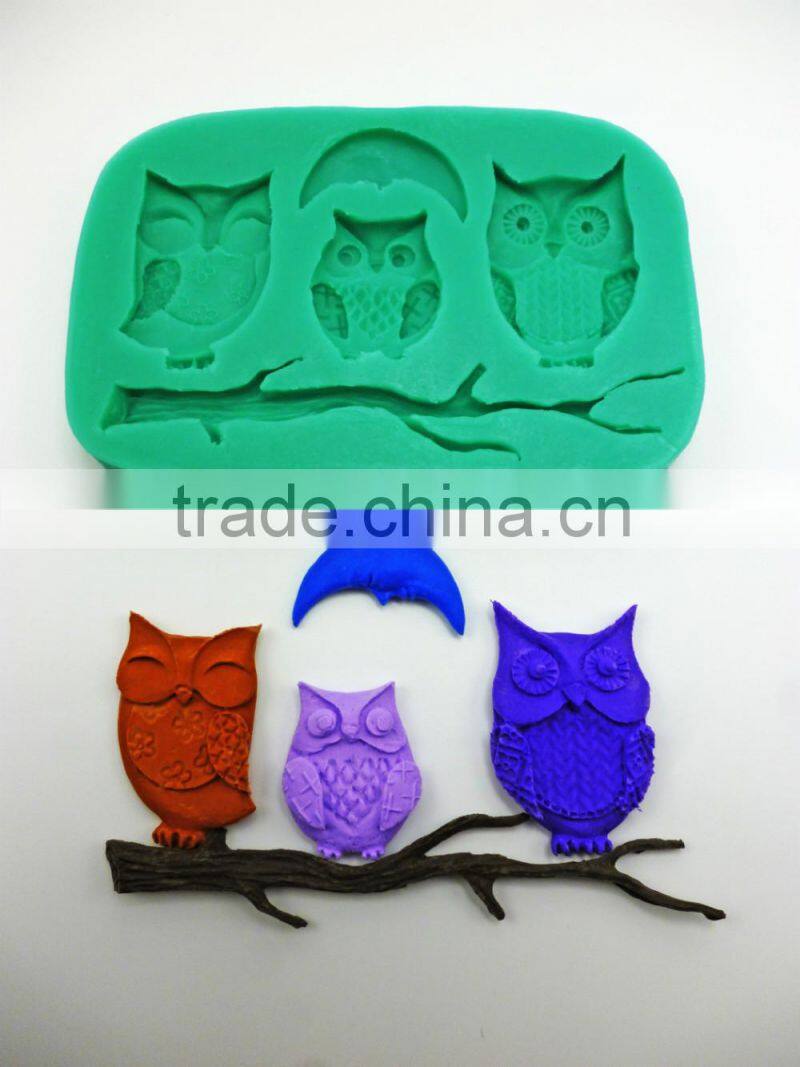 NEW cake decorating tools 3 owl silicone fondant mold