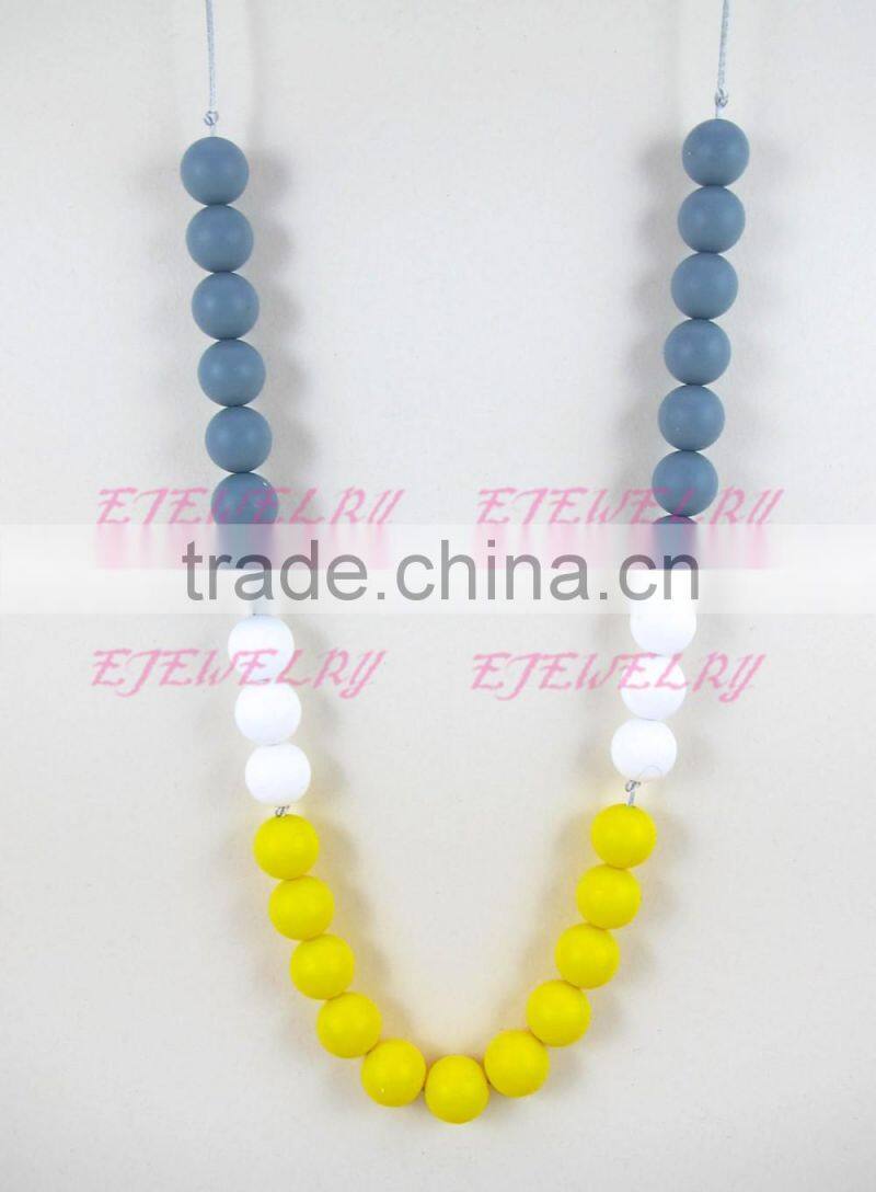 gray white&yellow 8mm round silicone teething beads necklace breakaway clasps copper teething necklace teething Baby TN049
