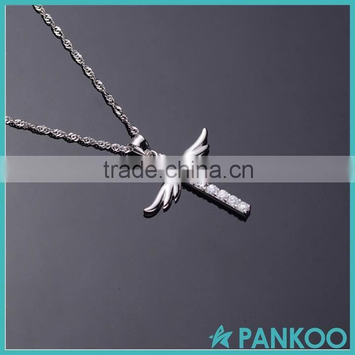 925 Sterling Silver Zircon Cross with Angel Wing Crystal Pendant 18'' Chain Necklace Fashion Jewelry