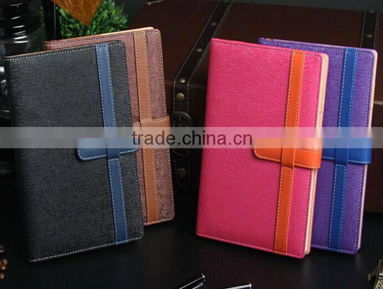 2015 colorful high quality stitching artificial leather a5 diary with inner line printing and pen holder