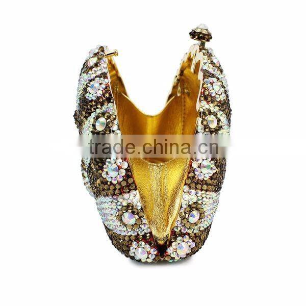 Hard Case Metal Frame Peacock Evening Clutch Bags with Crystal Stones (B1048-G)