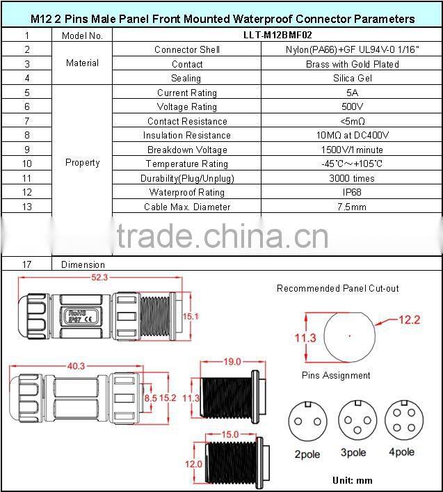 2 pin straight waterproof connector