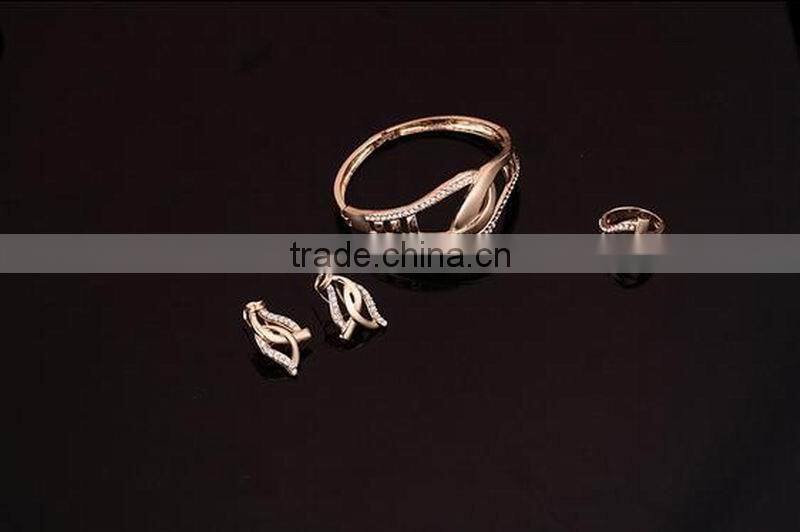 Wholesale Good Quality Wedding Jewelry Set Gold Metal Crystal Stone Knotted Necklace Earring Set 4PCS Jewelry Set For Women