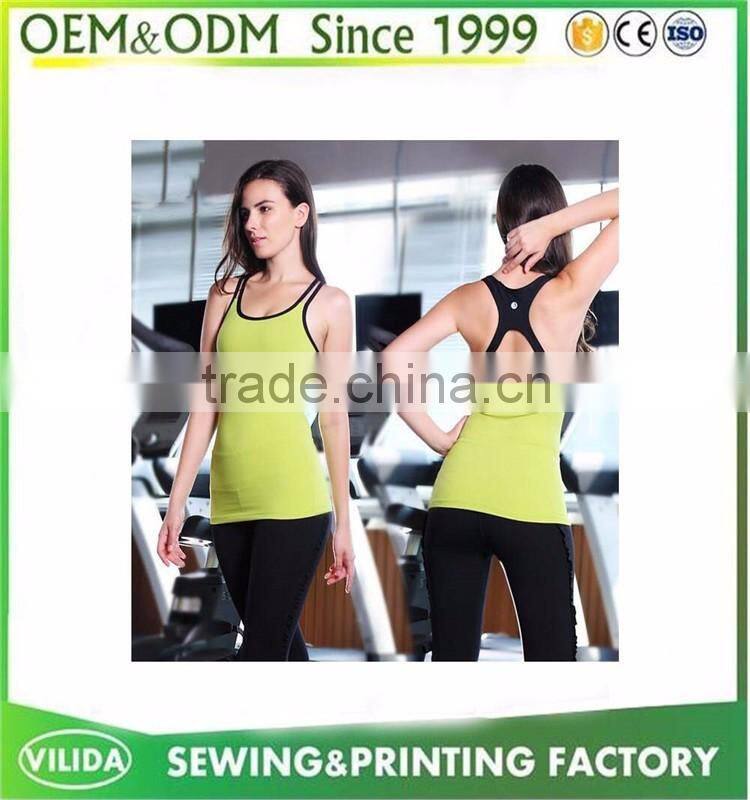OEM dry fit sports wear plain gym yoga tank top/blue vest/singlet women by Guangzhou Garment