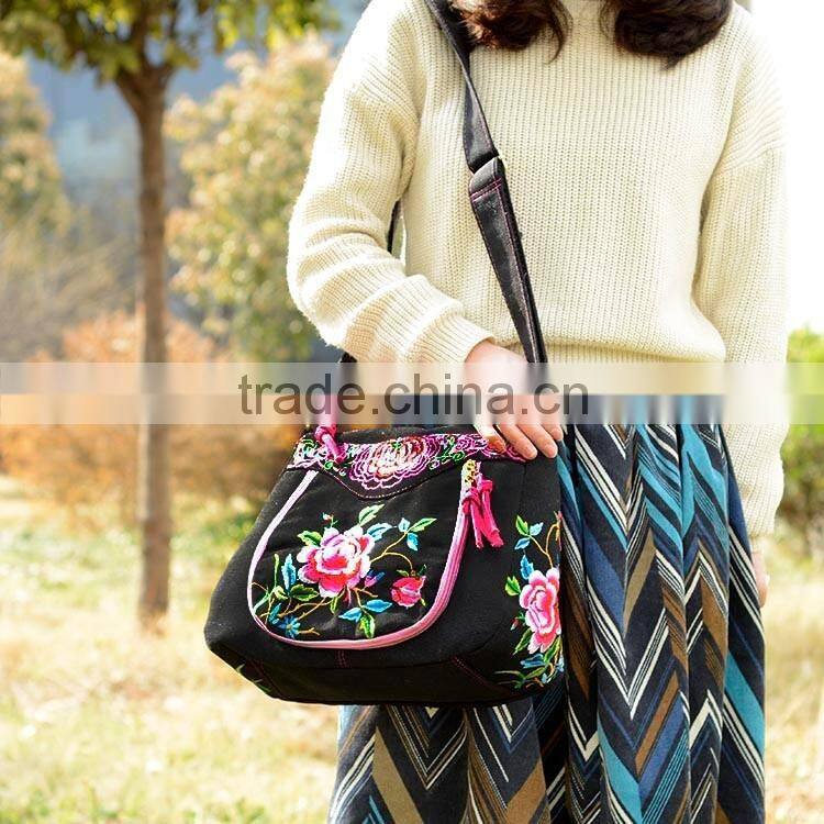 Embroidery shoulder bag/messenger bag canvas 2016 new peony flower shoulder bag women