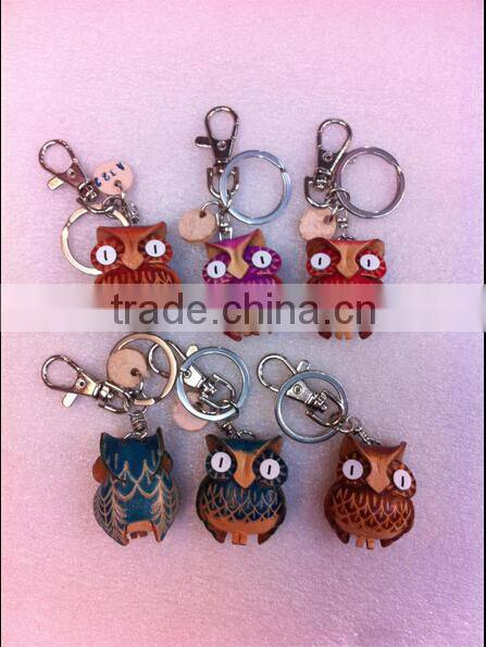 cute genuine leather animal shaped keychain