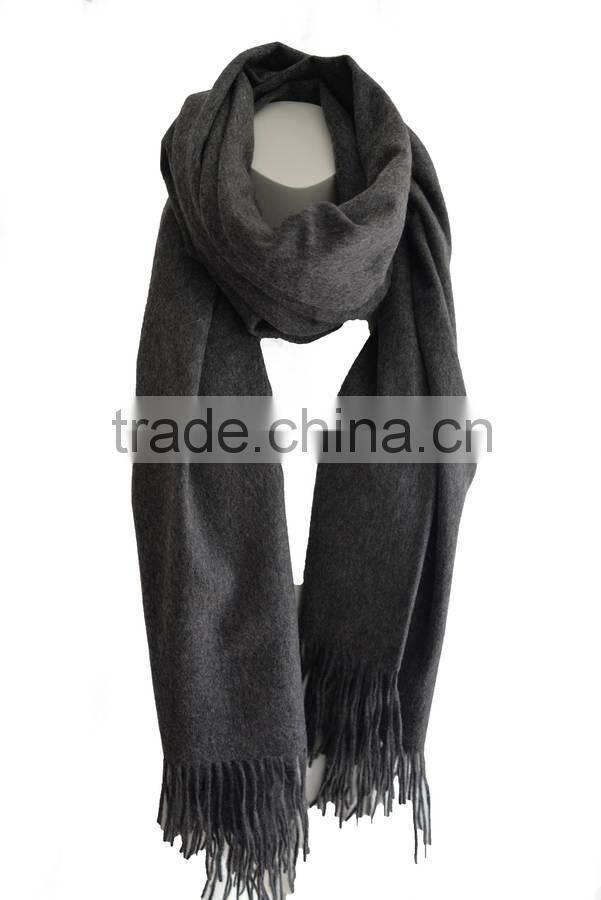 15JWS0614 men 100% pure cashmere plain charcoal scarf stole wrap with fringe