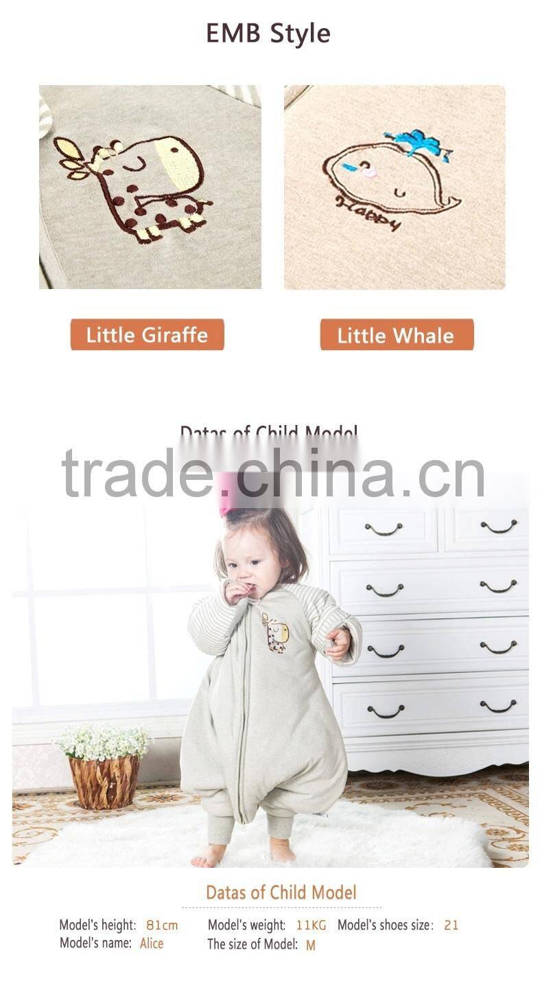 GOTS organic 100% cotton infant baby kids foot sleeping bag with Detachable sleeves for all Seasons